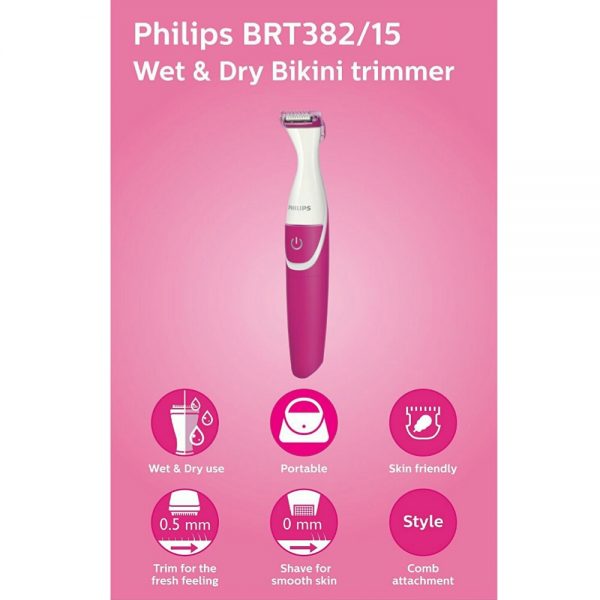 Philips BRT382/15 Bikini Trimmer (White + Pink) Arpan General Stores
